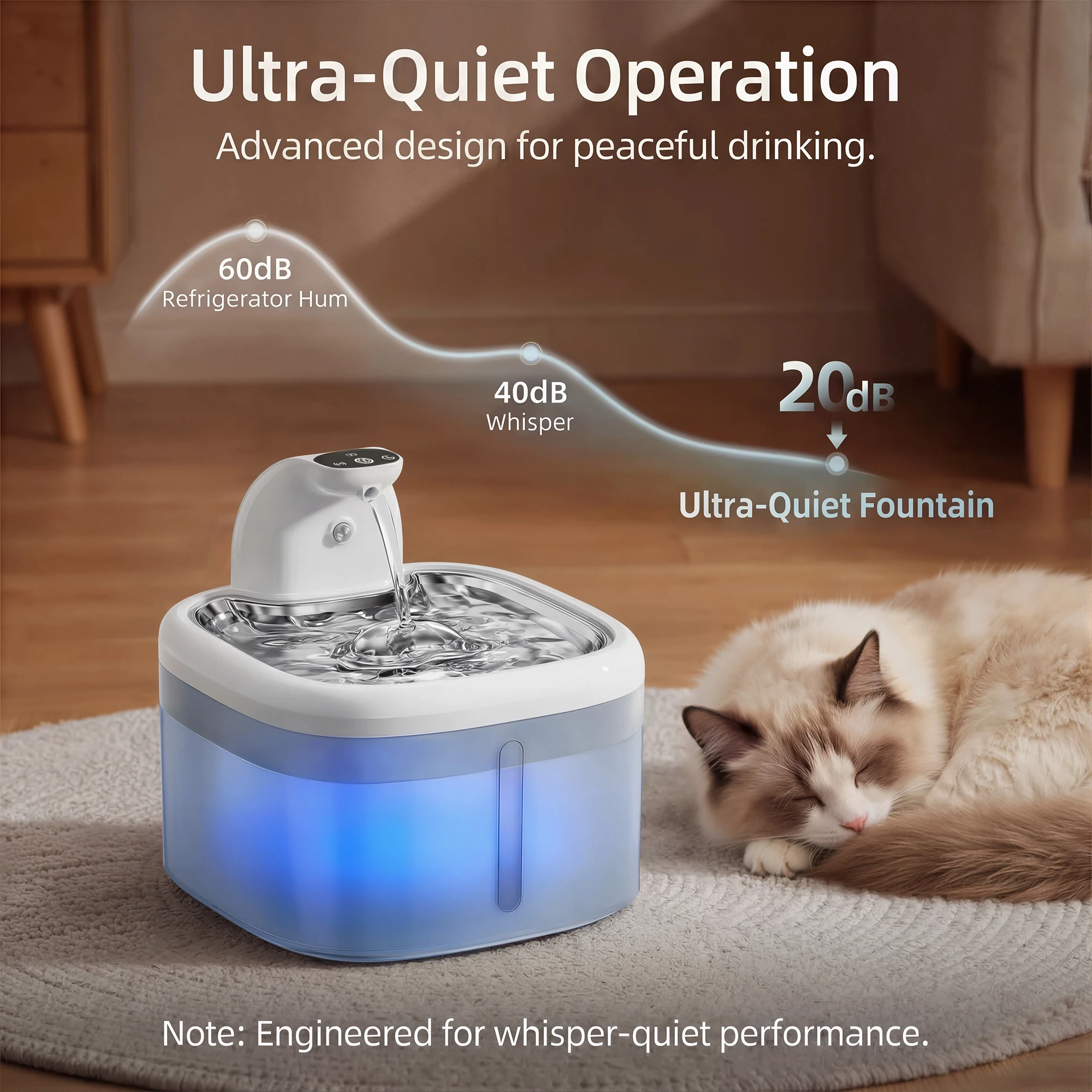 3.5L Wireless Cat Water Fountain Smart Sensor Faucet Mode Stainless Steel Ultra-Quiet 4000mAh Long Battery Pet Water Dispenser - view 4