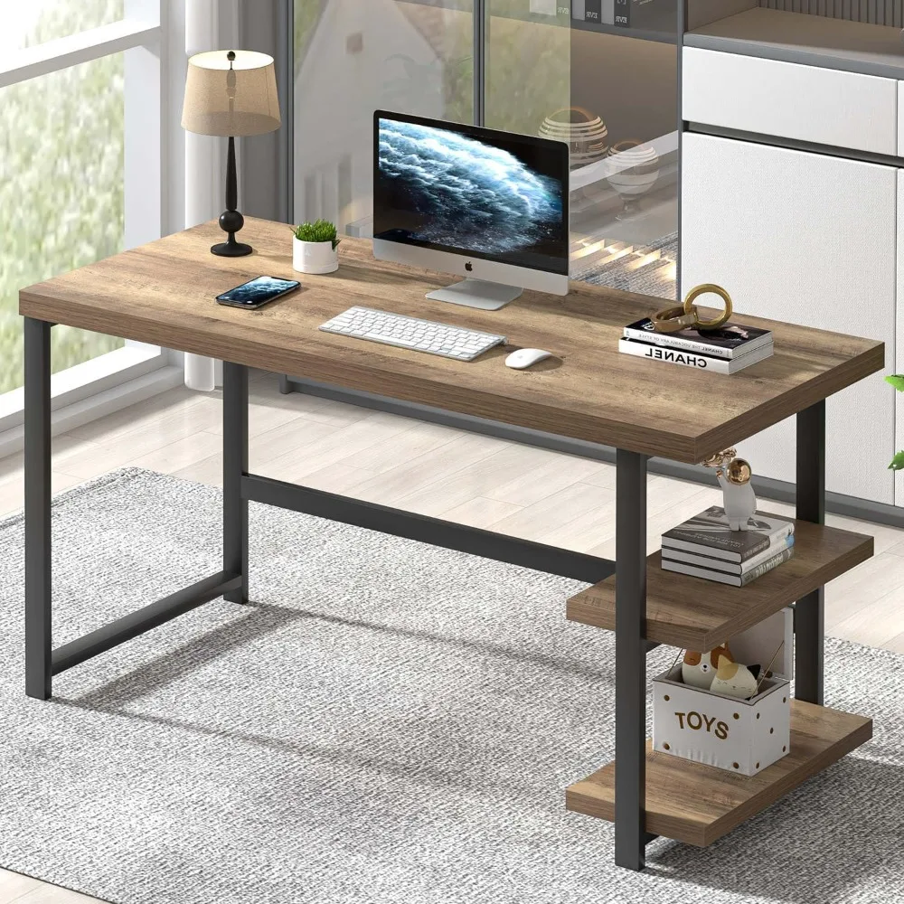 

Computer Desk, Modern Home Office Desk with Storage Shelves, Writing Study Gaming Table for Living Room Bedroom, Rustic