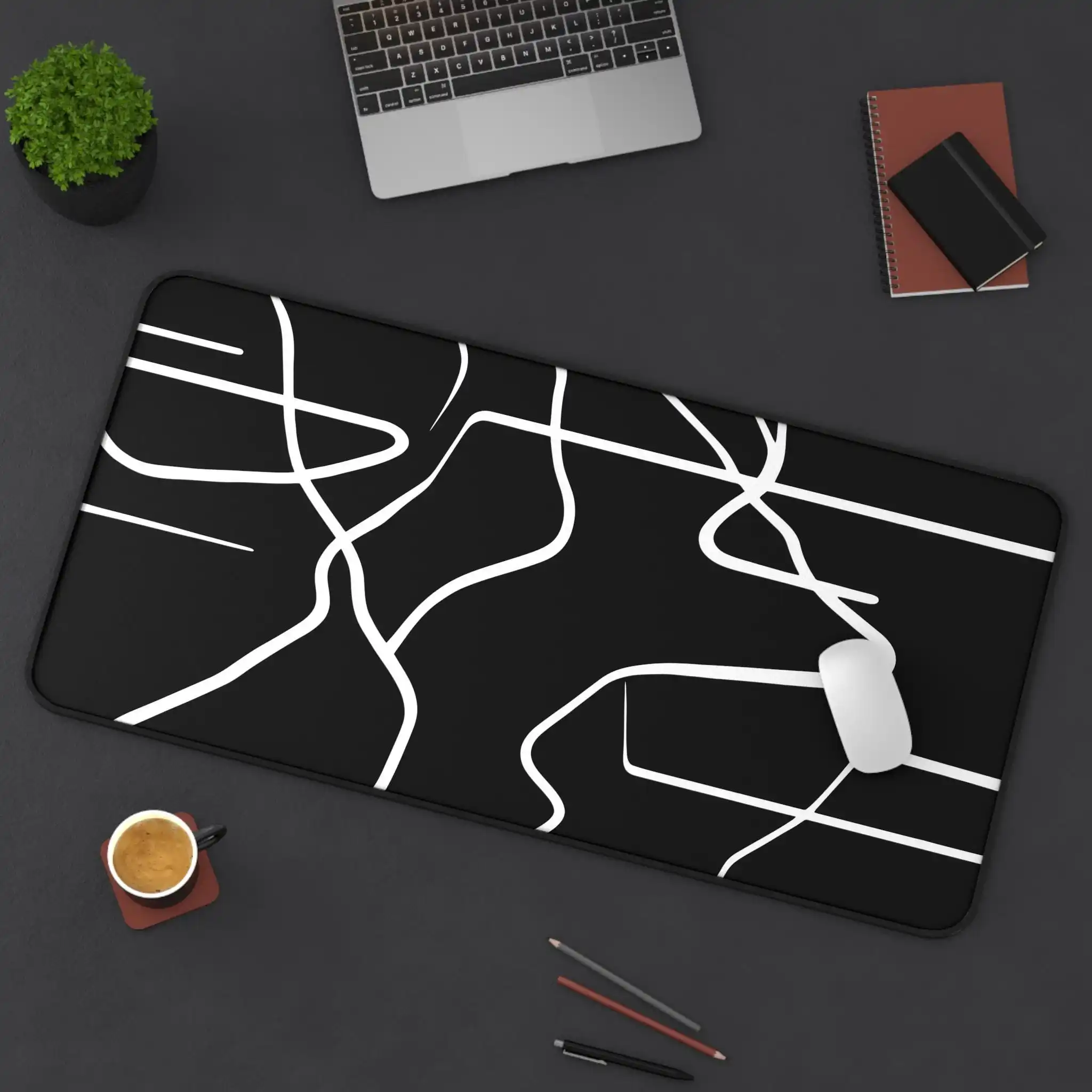 

Abstract Lines Monochrome Mouse Pads， Abstract Art Desk Mats， Fashion Black and White Desk Mat，Modern Minimalist Mouse Pad