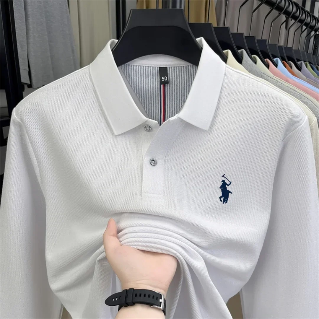100 % reine Baumwolle, hochwertige Marke, Herren-Polohemd mit langen Ärmeln, Herbst-/Winterkollektion, modisches, luxuriöses Golfoberteil mit Stickerei, lässiges T-Shirt. – Detail 14