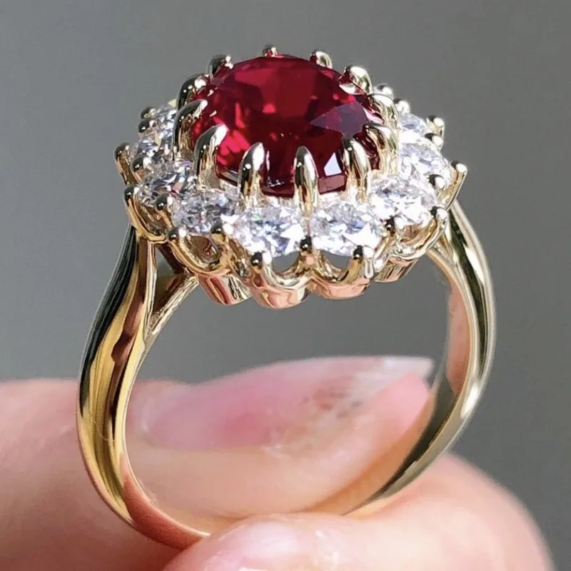 New Ruby Ring for Women, Minimalist Stylish Design, Shiny Inlaid Zircon, Elegant Wedding Engagement Daily Fashion Finger Jewelry