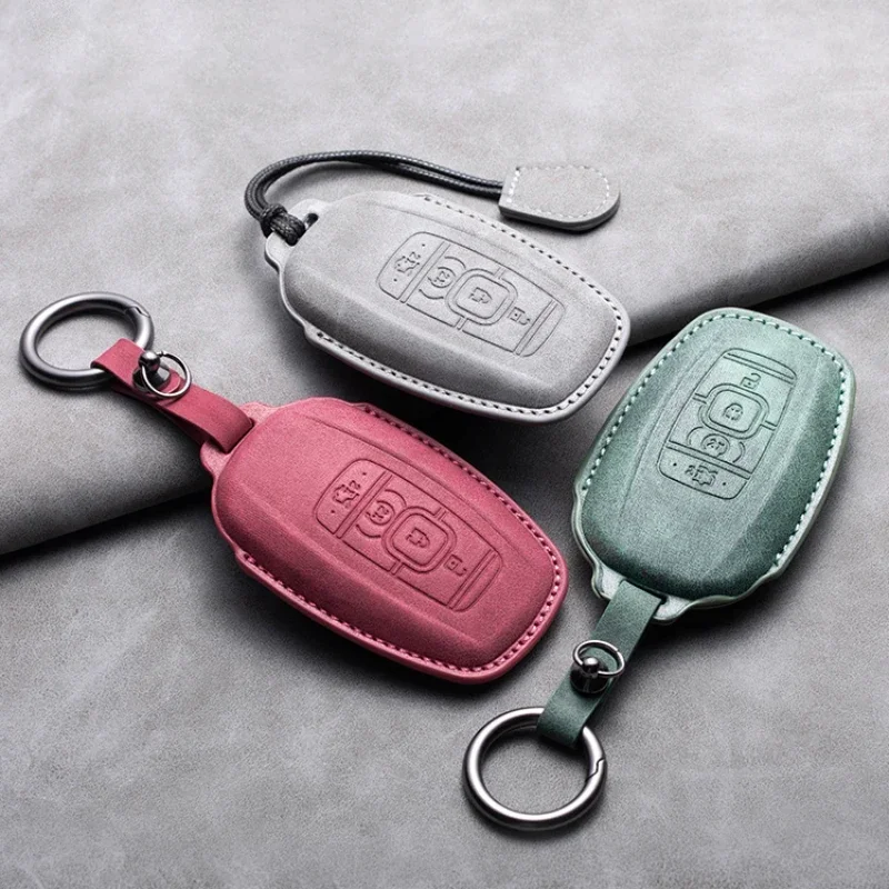 Leather Car Smart Key Case Protector Cover Shell Fob Holder For Lincoln Continental MKC MKZ Navigator 2017-2019 Key Accessories