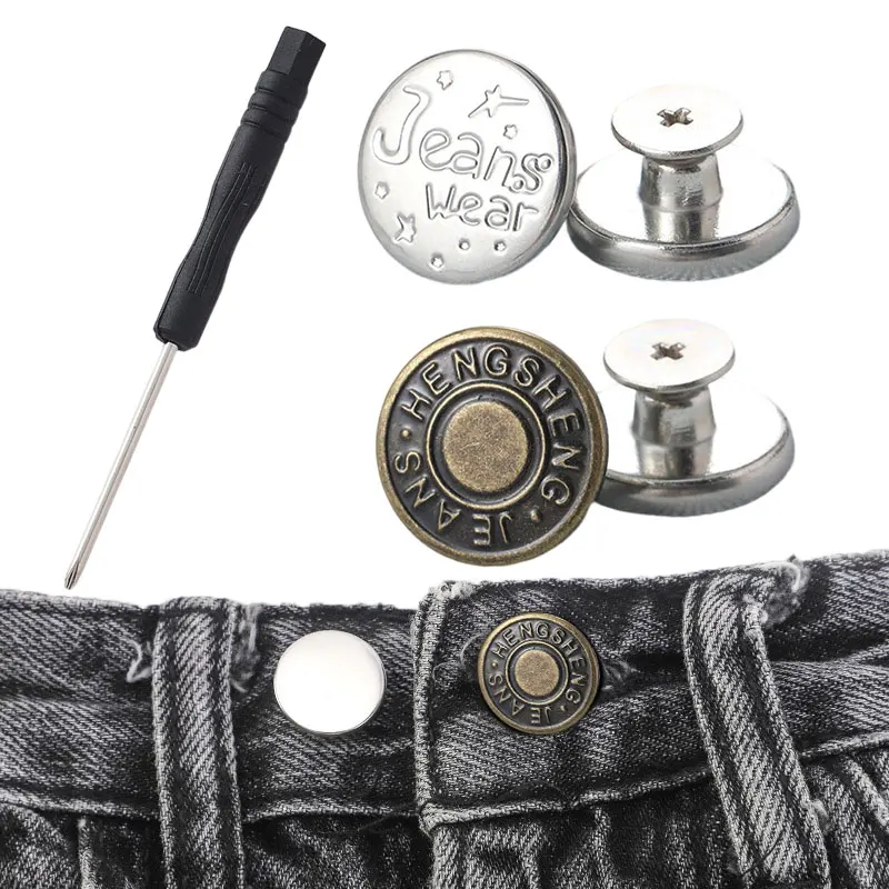 5/10PC Detachable Retro Metal Buttons Snap Fastener Pants Pin for Jeans Retractable Button Sewing-Free Buckles Replacement Combo