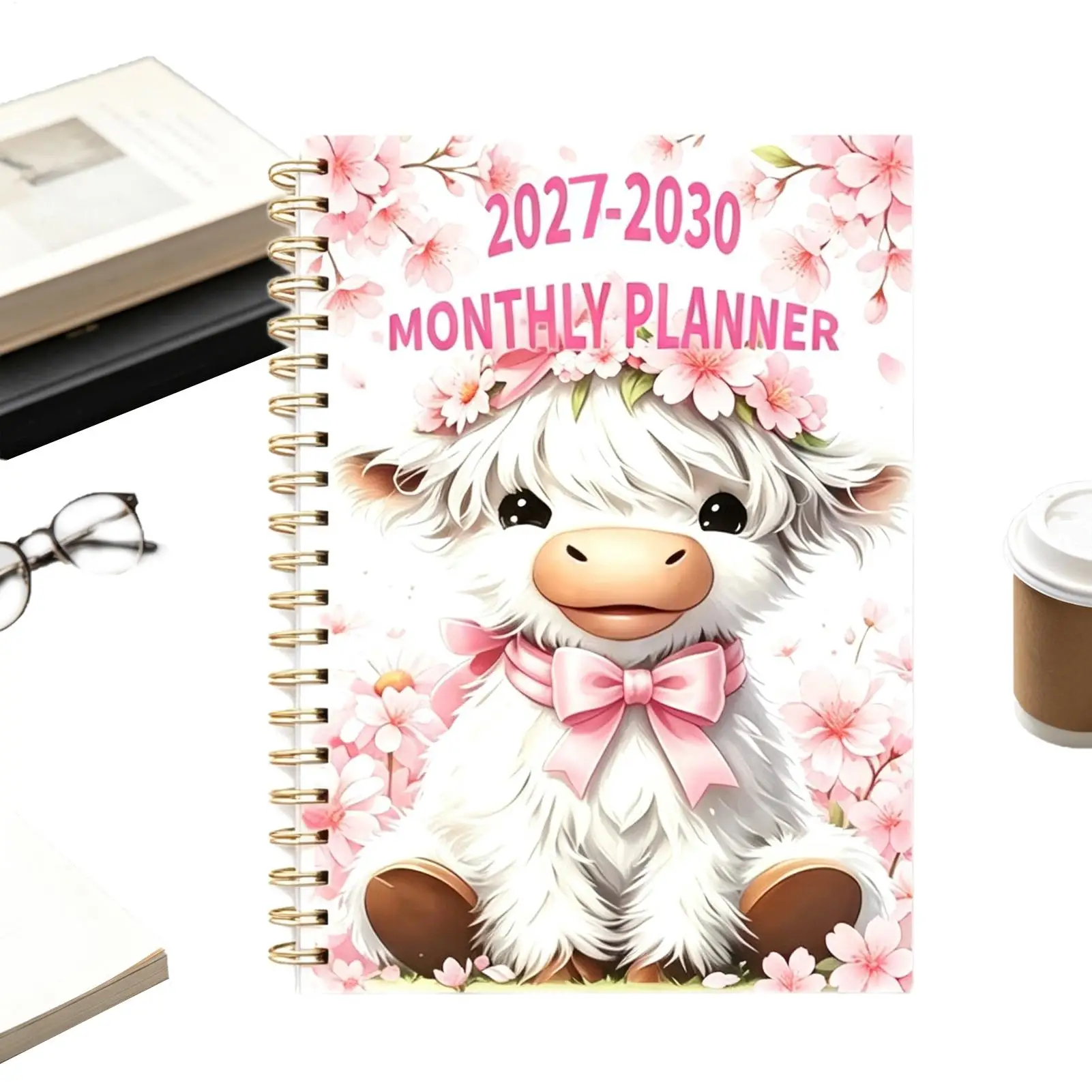 4 Yearly Planner 48-Month 2027-2030 Cow Spiral Cute Writing Notebook Long-Term Monthly Calendar for Study Task Exercise Workout