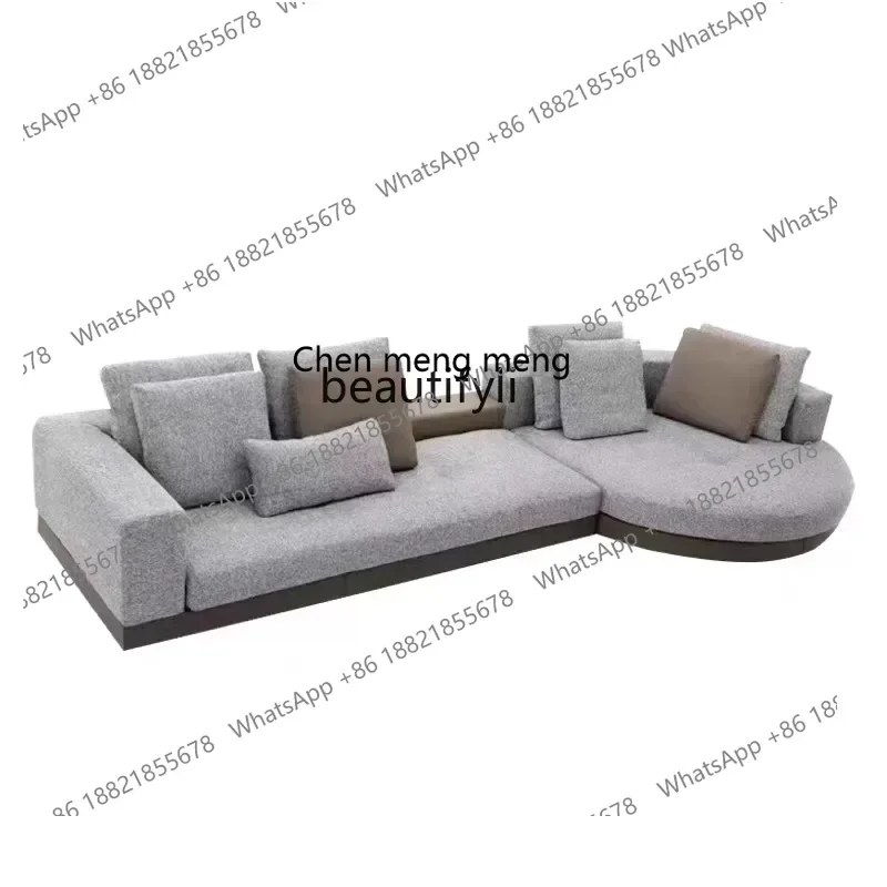 z183   Italian minimalist arc L-shaped corner cotton and linen fabric sofa large flat-floor villa designer