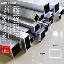 Aluminium alloy square tube Height 6-25mm length 300 500mm Square profile DIY decoration Aluminum square tube Hollowtube