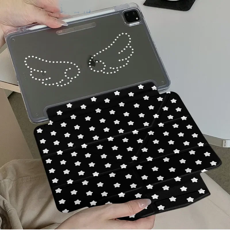 

White Star Angel Wing For iPad Case iPad Air4 5 6 Pro 11 12.9 13 M4 10.9 10.2 Mini 7 6 Y Folded Edge Locked Case with Pen Holder