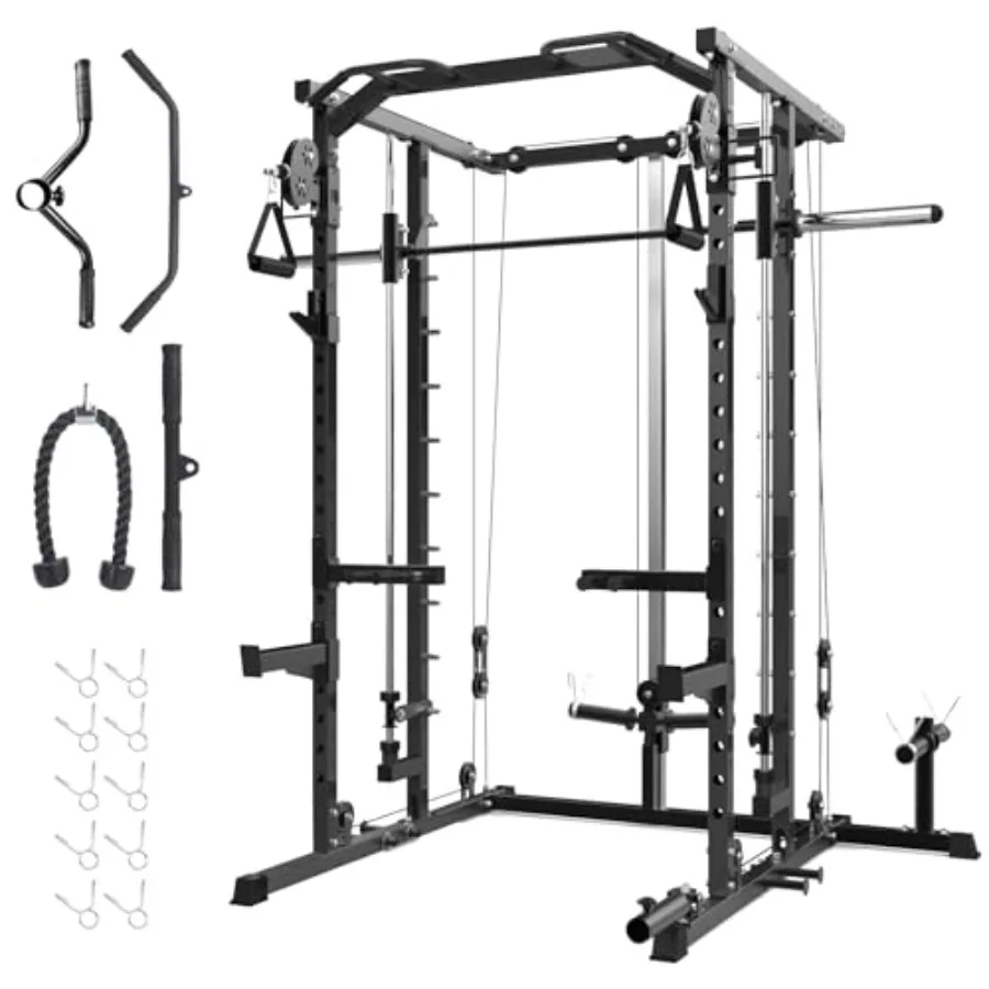 Smith Machine Squat Rack Heavy Duty Power Rack for Home Gym with Pulley System Dip Bar LAT Pulldown Multifunctional Squat Rack