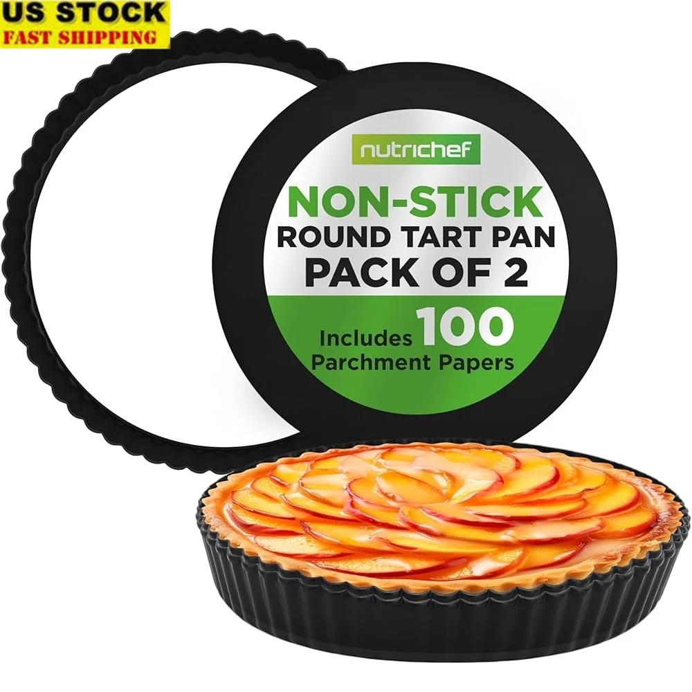 

2-Pack Heavy Duty Nonstick Round Baking Pans Removable Bottom Even Heat Distribution 9.4 Inch Ideal Tarts Quiches Parchment