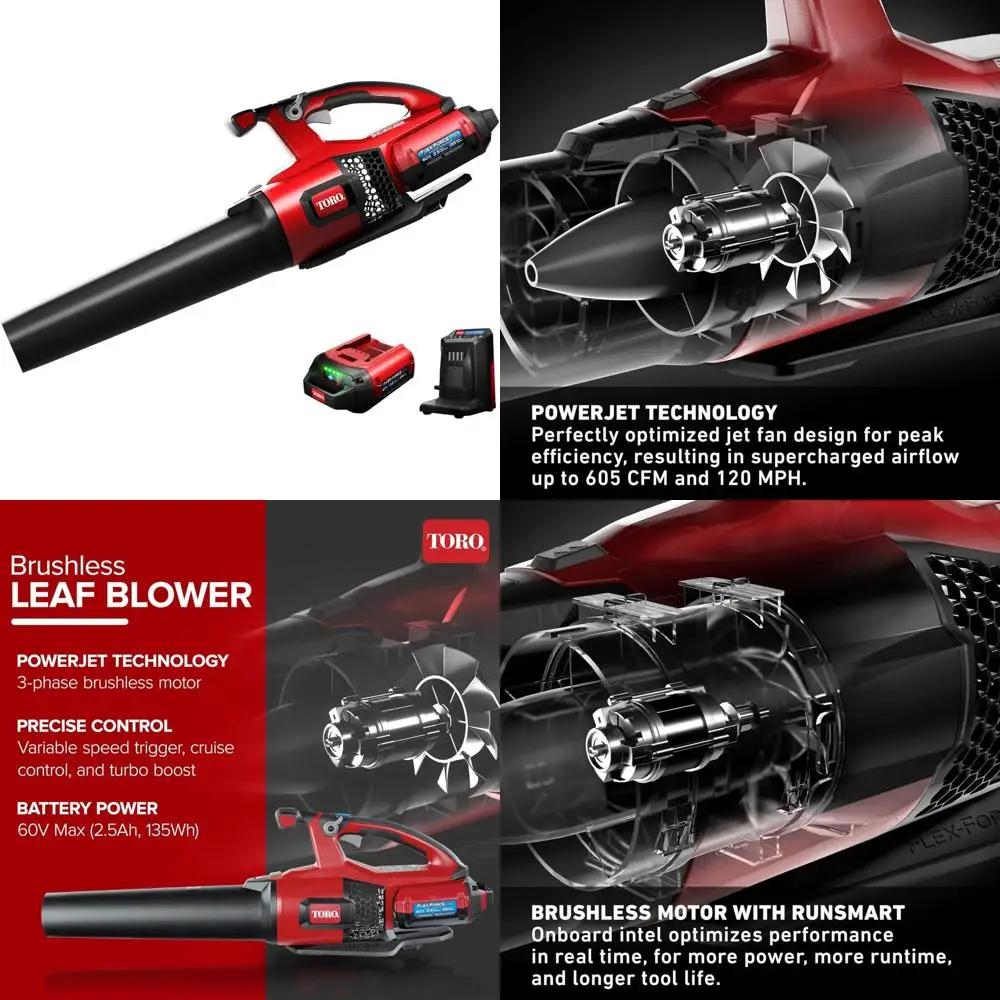 

Электрический бесщеточный аккумуляторный вентилятор для листьев, 60 В, скорость воздуха 120 миль в час, 605 куб. футов в минуту, литий-ионный аккумулятор емкостью 2,5 Ач и зарядное устройство в комплекте, Hi