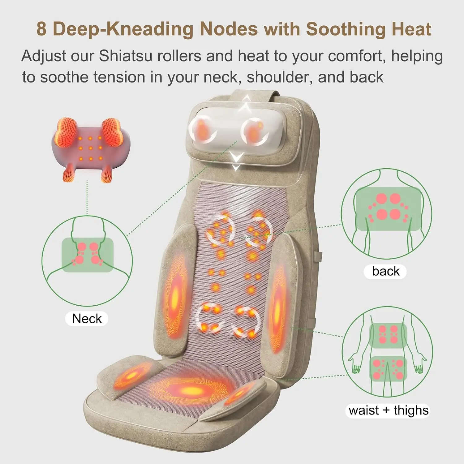 Shiatsu Neck and Back Massage Cushion with Heat - 4D Deep Tissue Kneading Full-Back Massager for Relief Muscle Soreness, Adjusta