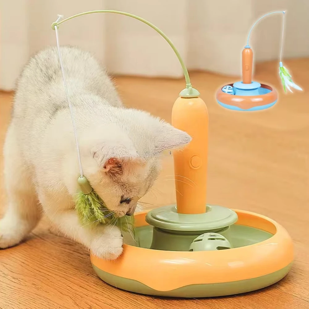 

Carrot Pet Cat Bell Ball Track Toys Automatic Cat Teaser Toy with Handheld Feather Wand