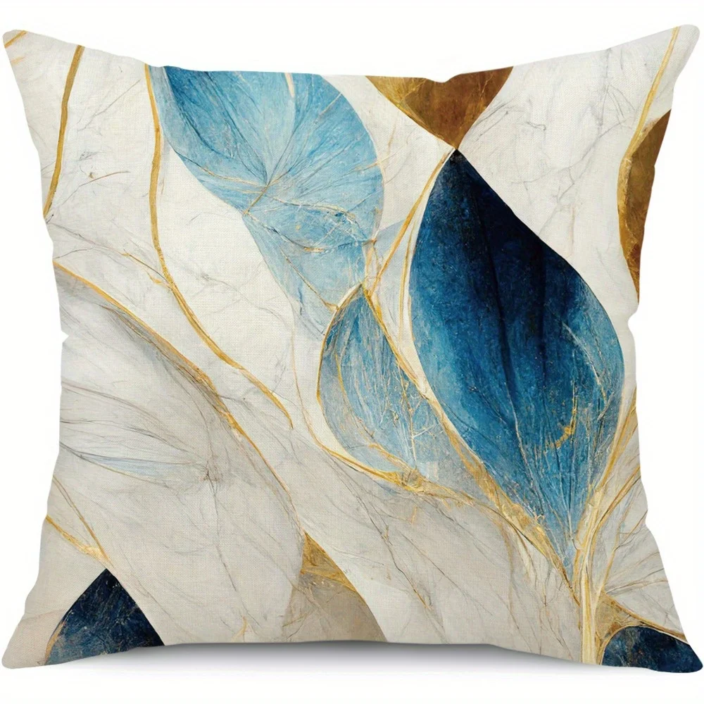 Juego  4 fundas  almohada con cremallera y textura  mármol - Poliéster  doble cara, patrón geométrico, estilo contemporá