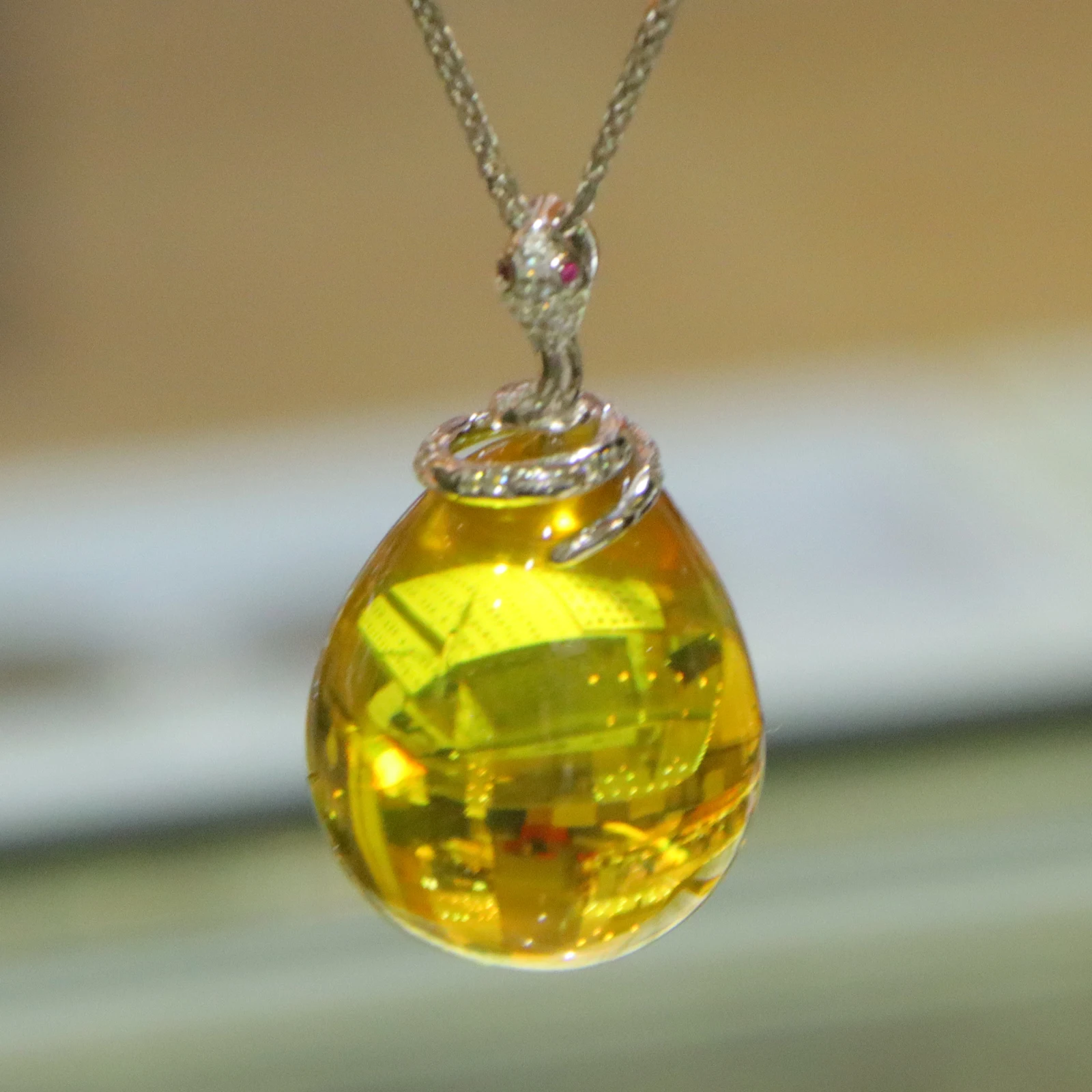 Mexican Blue Amber Sterling Silver Pendant 18.3mm Round Bead Handmade Jewelry Gift