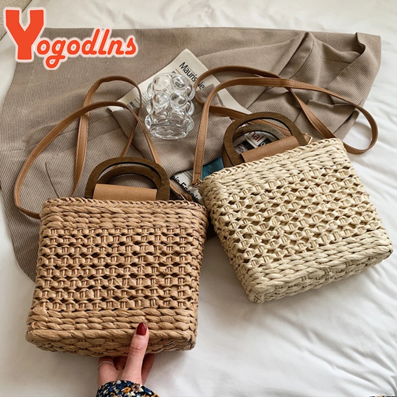 Yogodlns Bohemian Straw Bag For Women Summer Straw Beach Bag Handmade Handle Bag Large Capacity C rossbody Bag Lady Purse sac