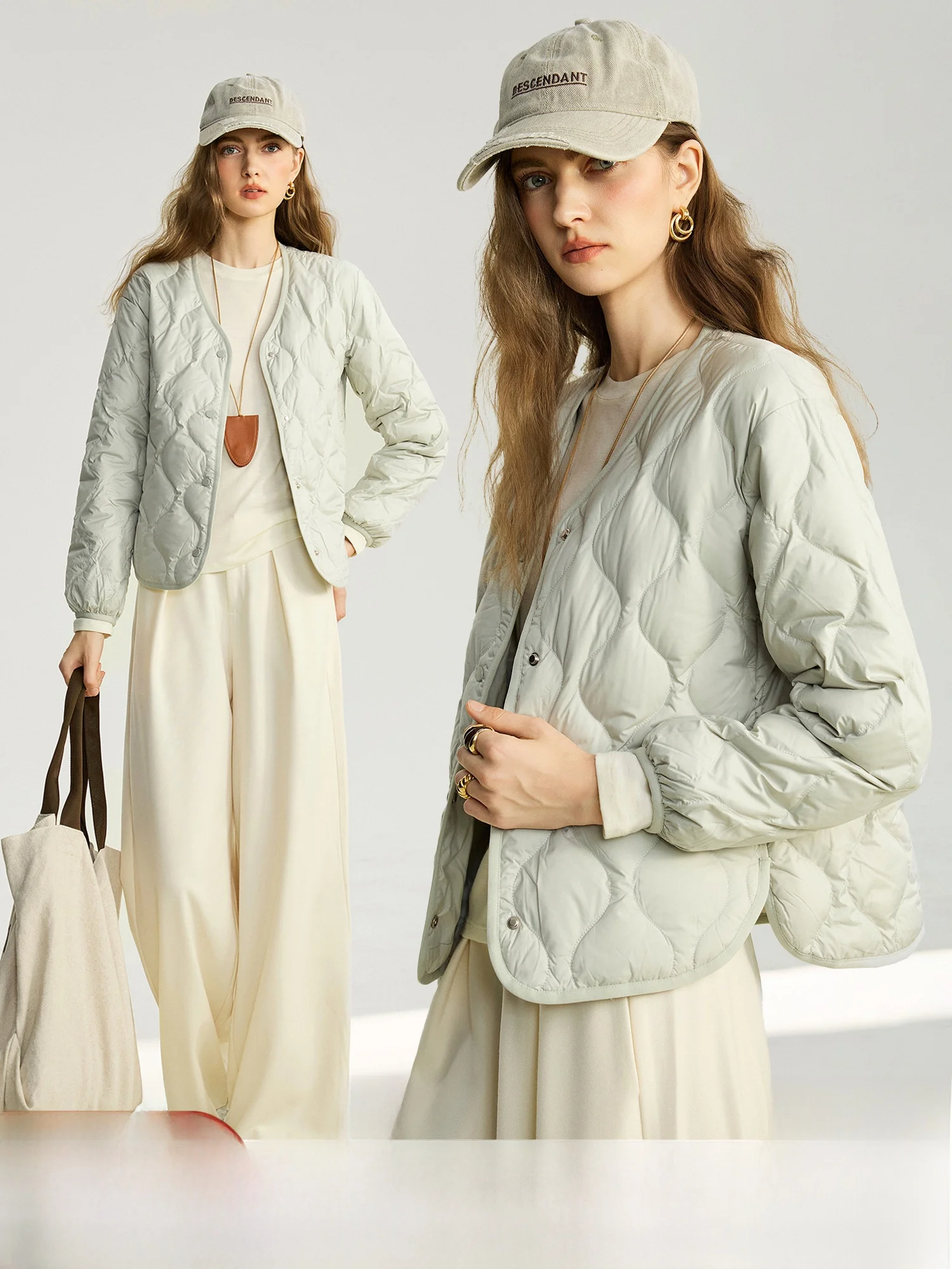 

NAGUAGU Pumpkin Valley Lightweight Warm Women's Du down Jaet Quilted Design Sli Commute Sle Regular Fit Long Sve