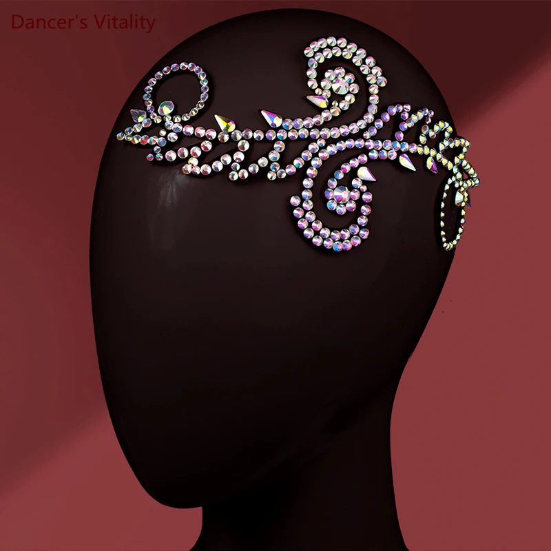 Tocado de rendimiento de danza del vientre, tocado de competencia estándar nacional moderno, accesorio de baile de taladro de palo de mano