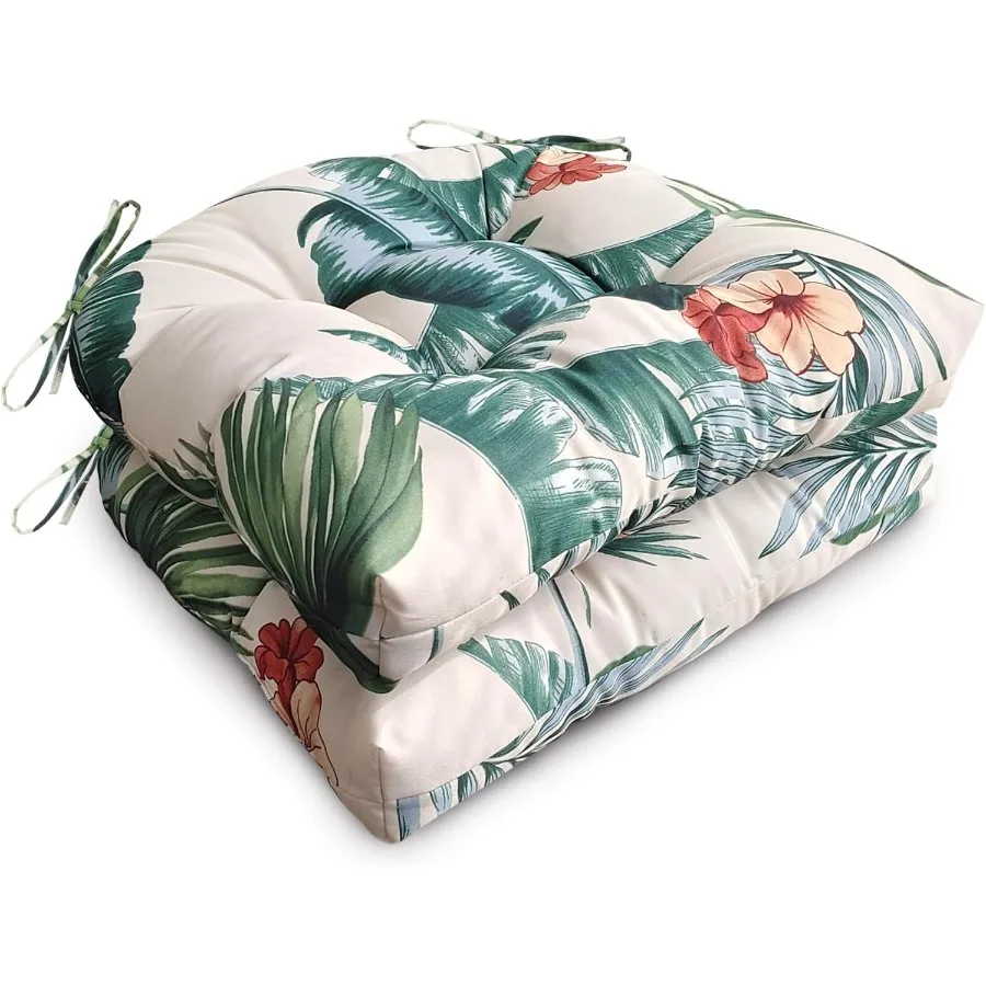 

2 Pack Waterproof Outdoor Chair Cushions Thick Tufted U-Shaped Seat Cushions with Adjustable Ties for Garden Chairs Patio Furni
