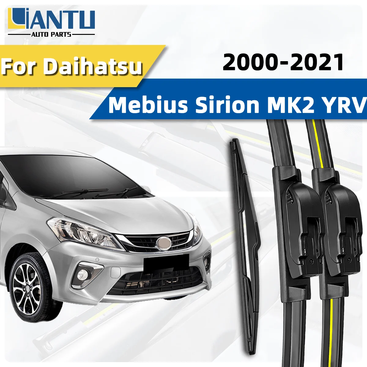

3PCS Front Rear Windshield Wiper Blades Suitable For Daihatsu Mebius Sirion MK2 YRV 2004-2021 Car Quality Durability Auto Parts