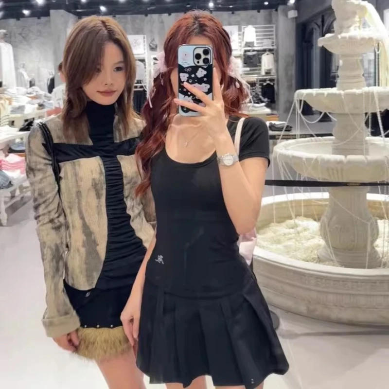 Otoño Invierno nuevo negro chica caliente empalme de felpa artesanía pesada medio pantalones de mujer Punk gótico dulce fresco pantalones cortos versátiles señoras