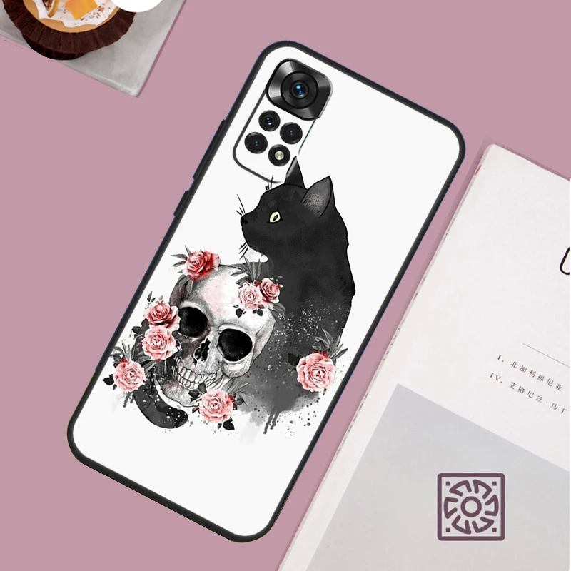 Black Cat Skull Goth Witch Case For Xiaomi Redmi Note 12 9 10 11 13 Pro Plus 9S 10S 11S 12S Redmi 12 10C 12C 13C Cover