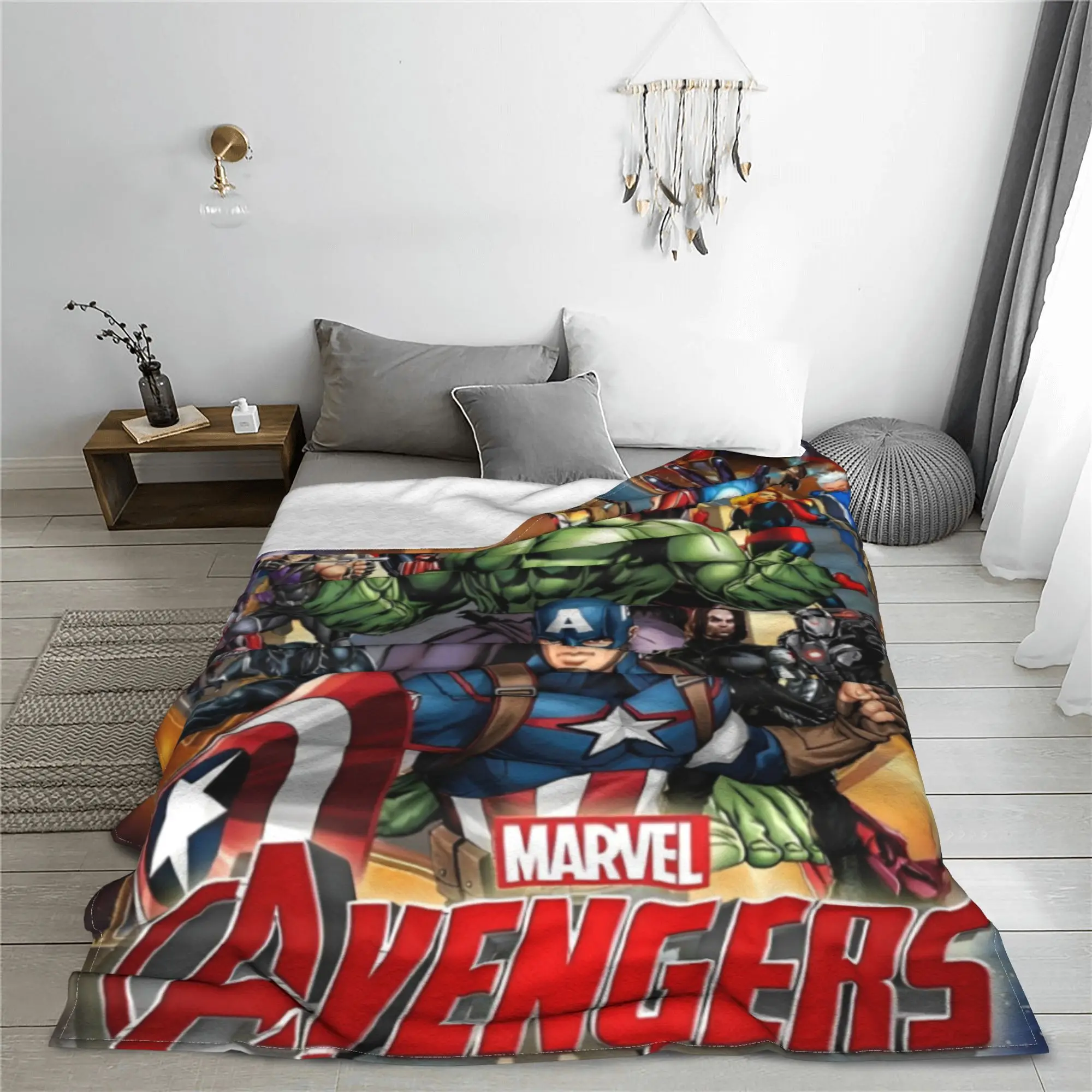 Avengers Superhero Iron Man Blanket Velvet Textile Decor Thanos Hulk Spider-Man Portable Super Soft Throw Blankets Rug Piece