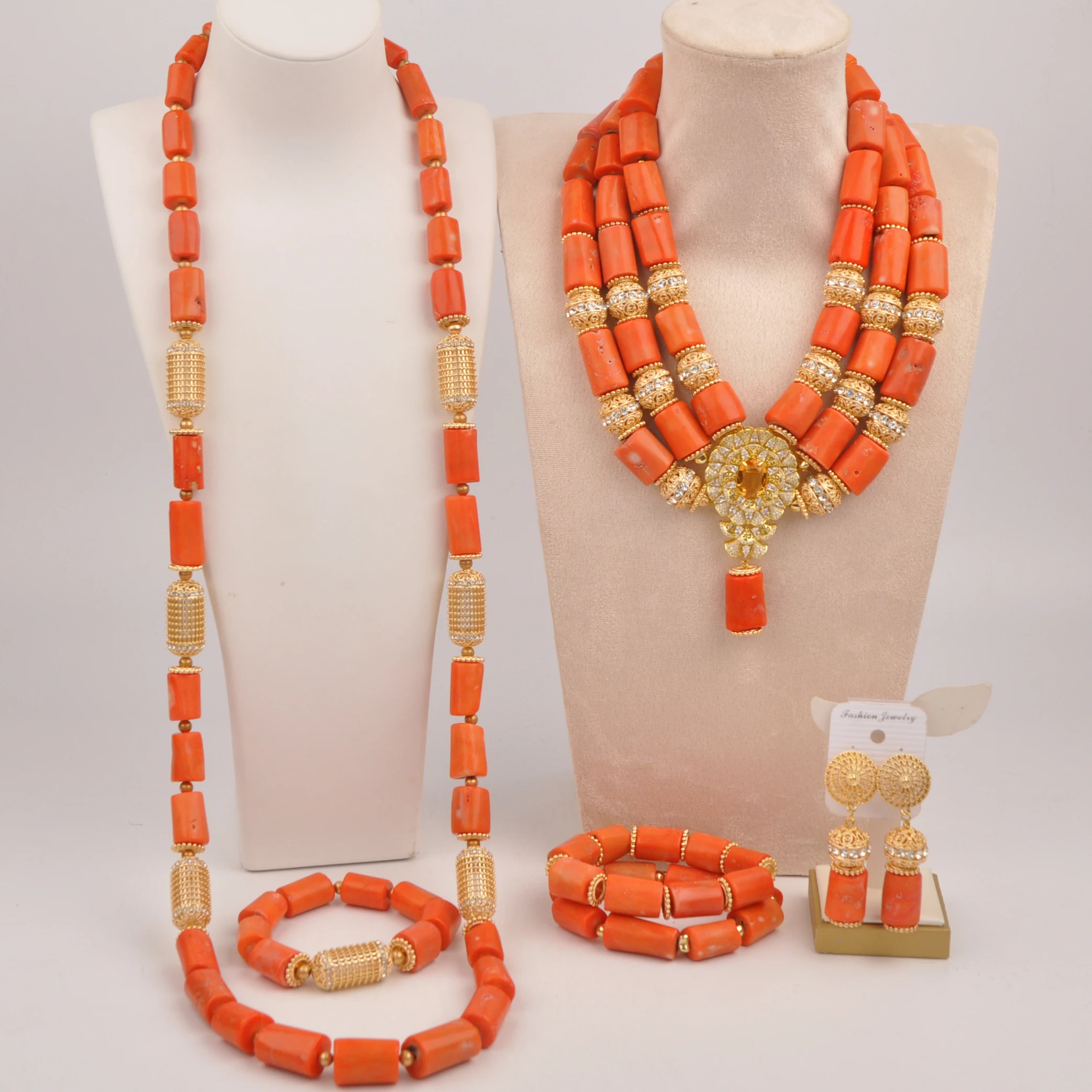 

Fashion African Wedding Jewelry Sets Nigerian Coral Bead Necklace for Couple