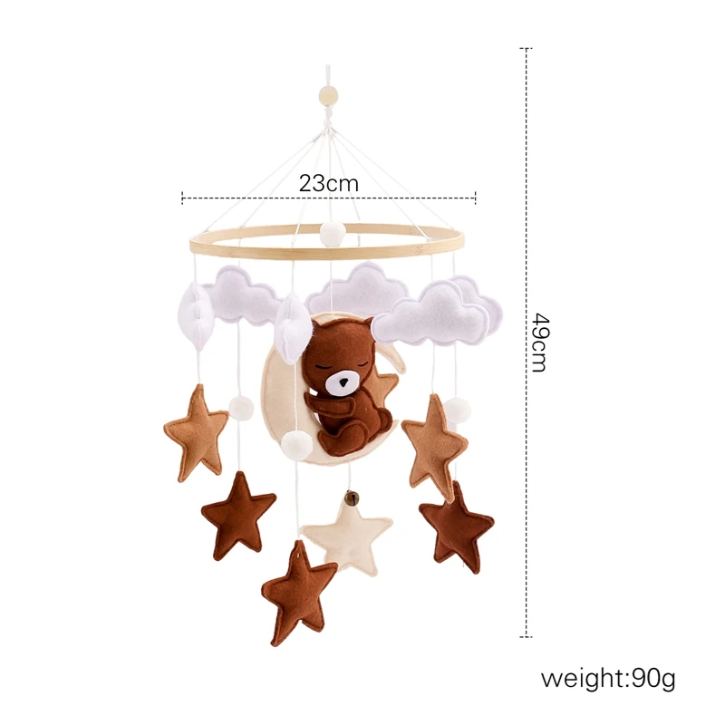 Babybedje Mobiel Bed Bel Speelgoed Houten Baby Rammelaar Zacht Vilt Cartoon Beer Speelgoed Hanger Wieg Mobiel Bed Bel Houten Speelgoed Beugel Geschenken