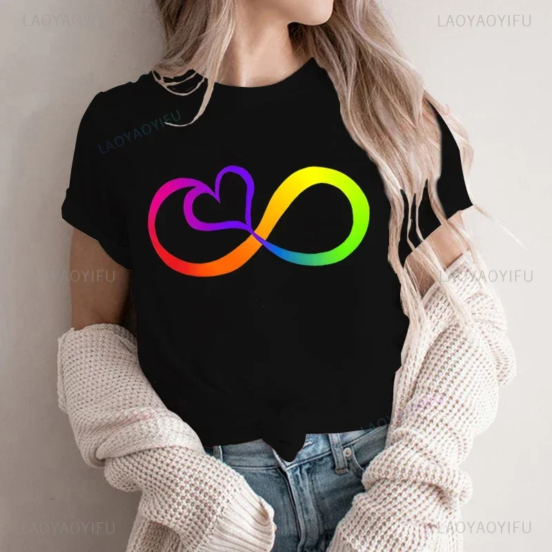 Neurodiversity Symbol with Heart Women's Cotton T-shirt Boys Casual Kawaii T Shirts Y2k Clothes Grunge Harajuku Aesthetic Tops