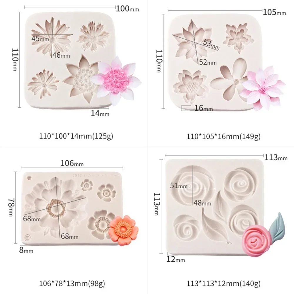 DIY 3D Rose Cherry Flower Shape Silicone Mold Chocolate Sugar Cookies Chocolate Mould Cake Lace Decoration Clay Mold Baking Tool