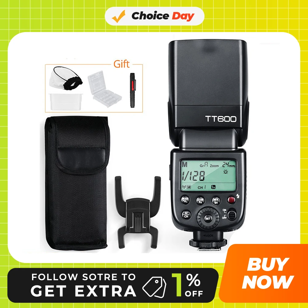 

Godox TT600 2.4G Wireless GN60 Master/Slave Camera Flash Speedlite for Canon Nikon Sony Pentax Olympus Fuji Lumix
