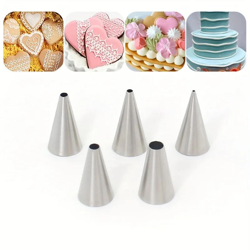 5pcs Stainless Steel Russian Piping Nozzles Set Round Hole Professional Cake Decorating Tips for Pastry Fondant
