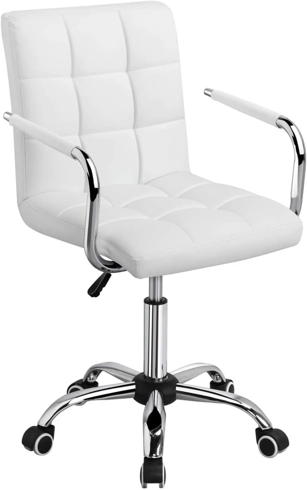 White Desk Chairs with Wheels/Armrests Modern PU Leather Office Chair Midback Adjustable Home Computer Executive Chair 360°