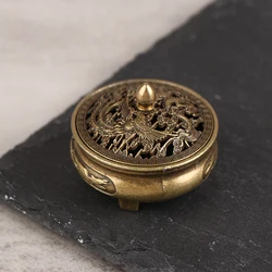 Antique Brass Pocket Dragon Phoenix Incense Burner Hollow Incense Mini Ornaments Chinese Ancient Tea Desk Decor