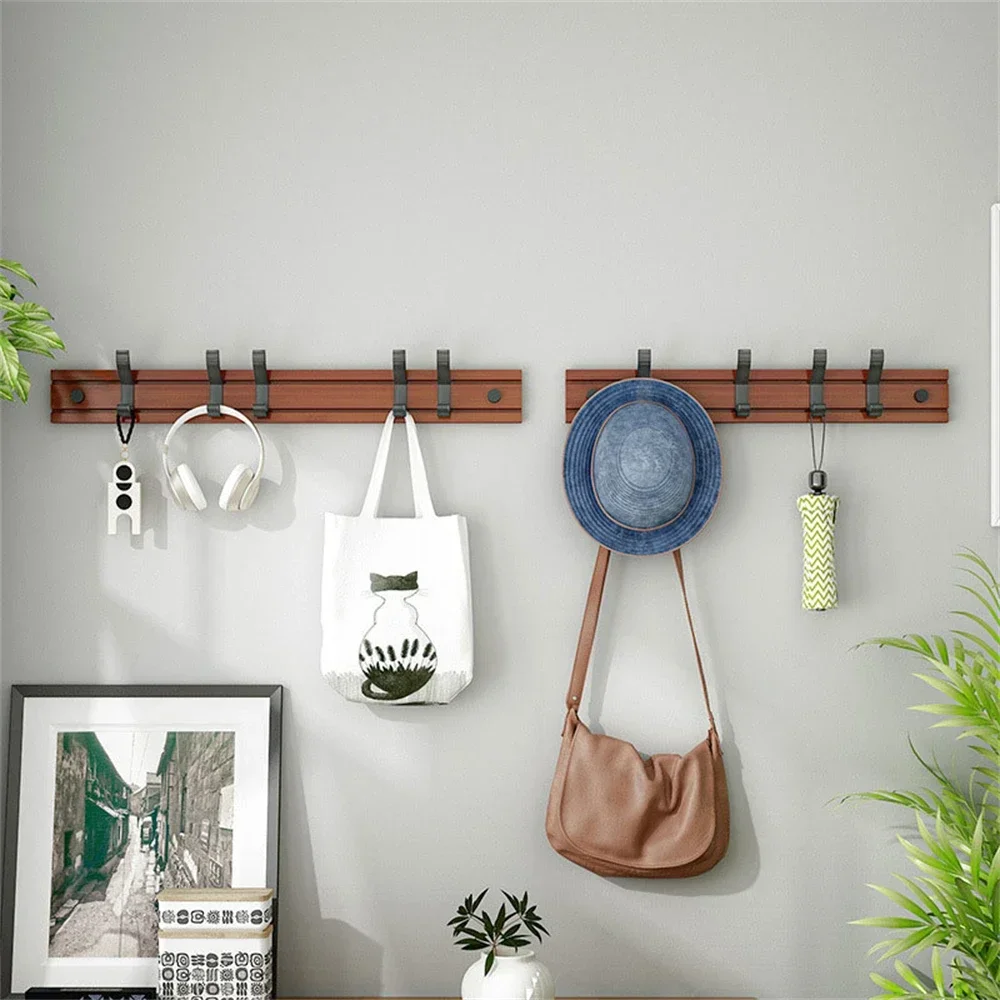 Hanger Bamboo Wall Mounted Coat Rack with Removable Hooks Bathroom Door Clothes Hangers Hallway Hat Key Storage Holder Furniture image 2