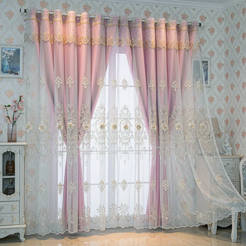 

Premium Double-layer Curtain Cloth Yarn Simple Living Room Bedroom Full Blackout Relief Embroidery Blackout Curtain