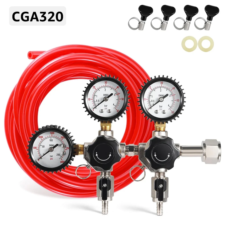 ELECQUEEN Kegerator Co2-regelaar met dubbele drukregio, W21.8 / CGA320 inlaten Homebrew biervat koolzuurhoudend systeem, frisdrankwater