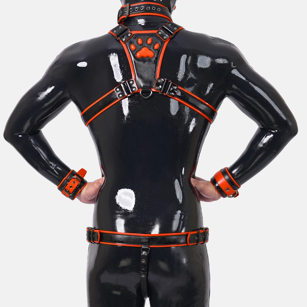Furrjoiハーネスセット、股間レザー付きコスプレ用カスタムBDSMファーフェチセクシーボディハーネスベルトパンク服