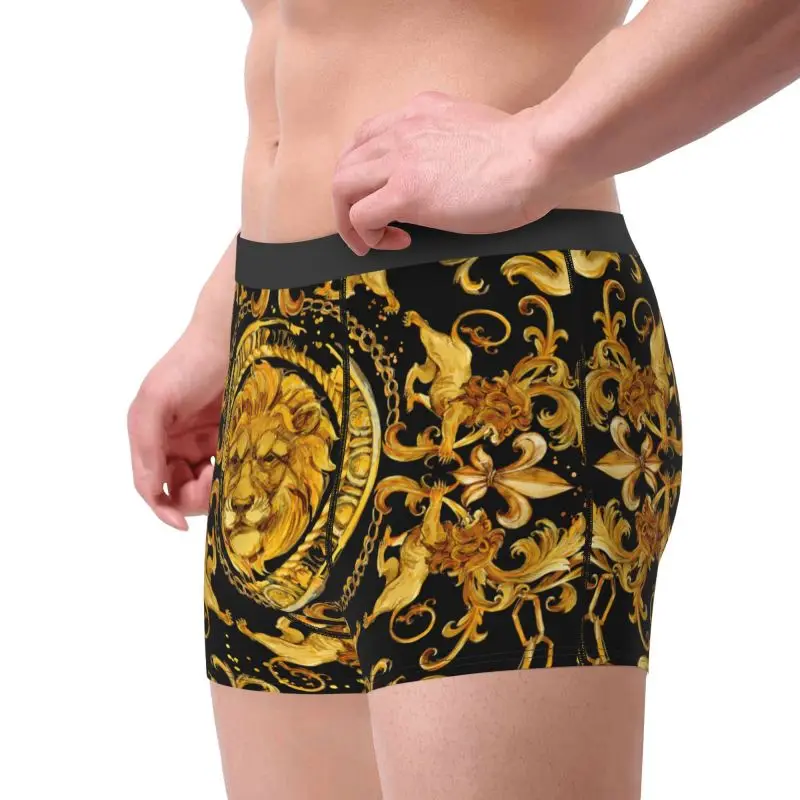 Golden Lion Baroque Men's Underpants Boxer Briefs Soft Breathable Short Briefs Men Large Size Underwears with Elastic Waistband