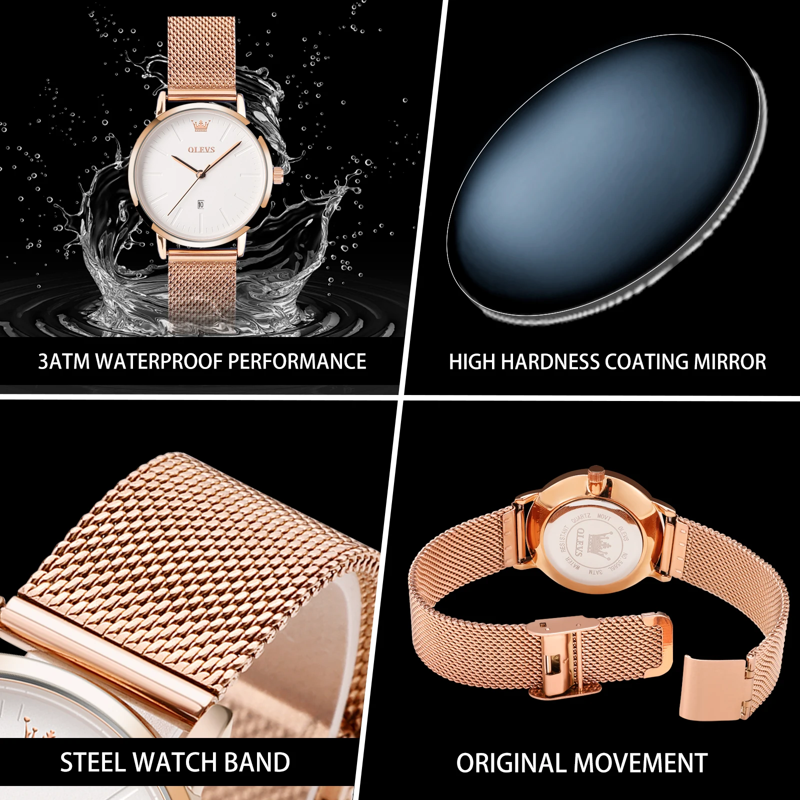 OLEVS Luxury Rose Gold Women Bracelet Watches Top Brand Ladies Casual Quartz Watch Stainless Steel Wristwatch Montre Femme