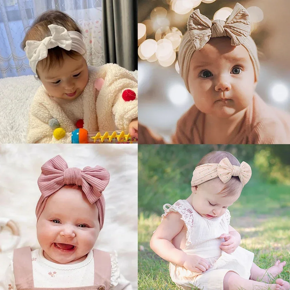 1Pcs Newborn Baby Bows Headband For Girls Elastic Knit Protect Turban Headwear Soft Children Kids Hair Accessories 58 Colors