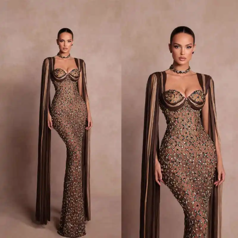 

New Prom Dress Princess Elegant Women Evening Dresses 3D-Lace Slim Fit Shine Party Grown Vestidos De Novia Size Customized