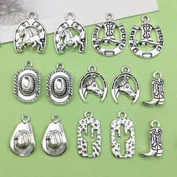 10/16pcs Alloy Antique Silvery Western Cowboy Charms Western Horse，Hat, Boot Pendants for DIY Jewelry Making Accessories