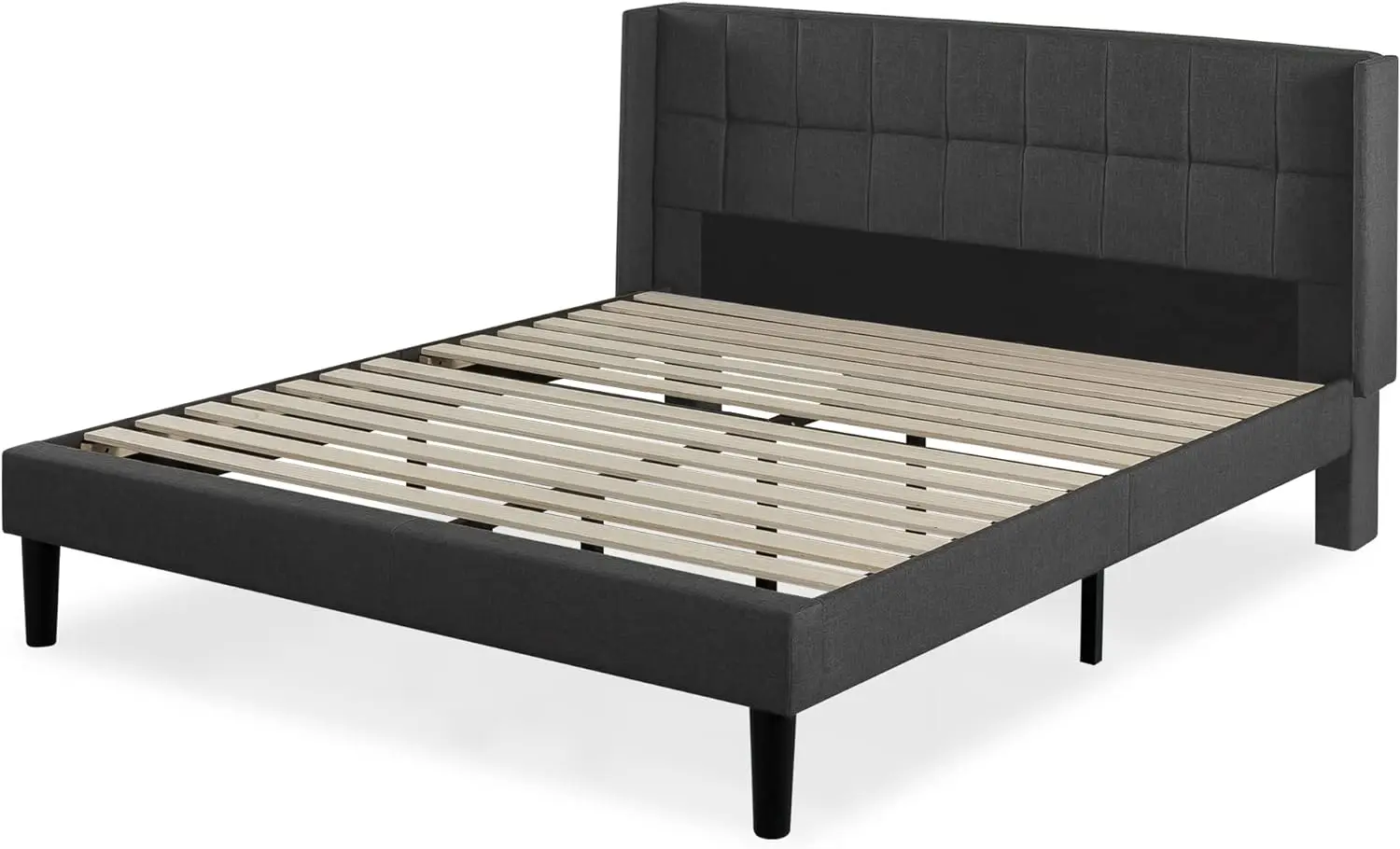 Upholstered Platform Bed Frame with Wingback Headboard,Mattress Foundation,Wood Slat Support,No Box Spring Needed,Easy Assembly