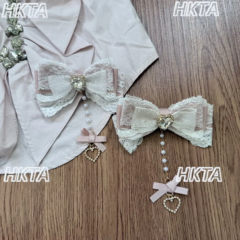 Handmade Subculture Mass Production Lace Double Ponytail Hair Clip Sweet Girl Cute Bows Japanese Clear Bow Hair Clip Accessories