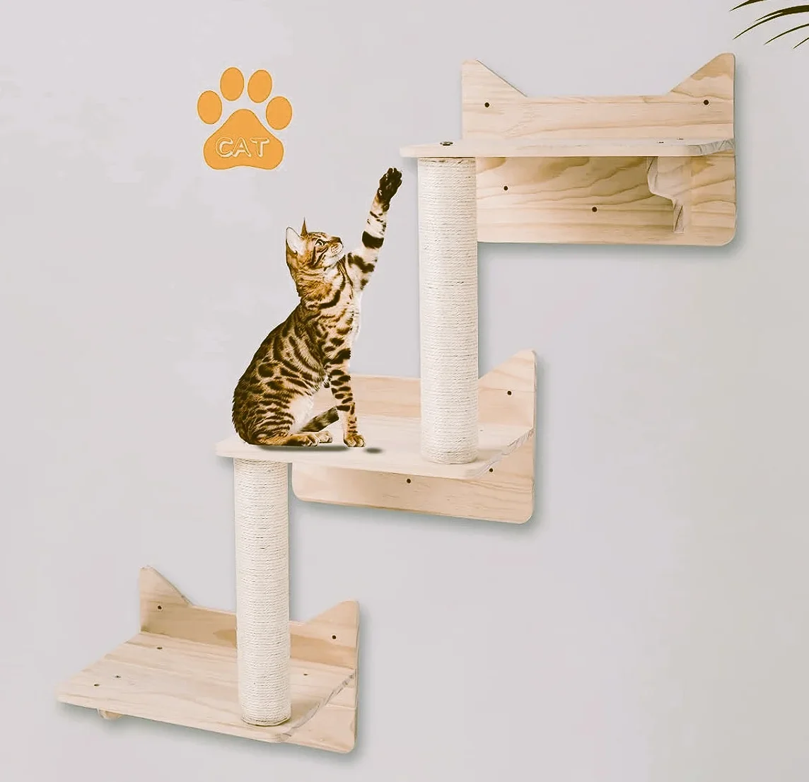 Cat Climbing Frame Amusement Park Set, Cat Grab Pole 3-Step Wall Frame, for indoor wall mounted cats