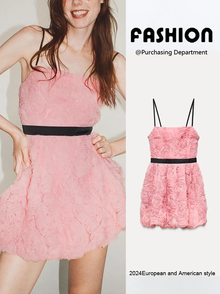 Sommer 2024 Neue Damen Dr. Floral Texture ort Rock Trägerkleid Ele Sle European Faion 00 % andere Materialien