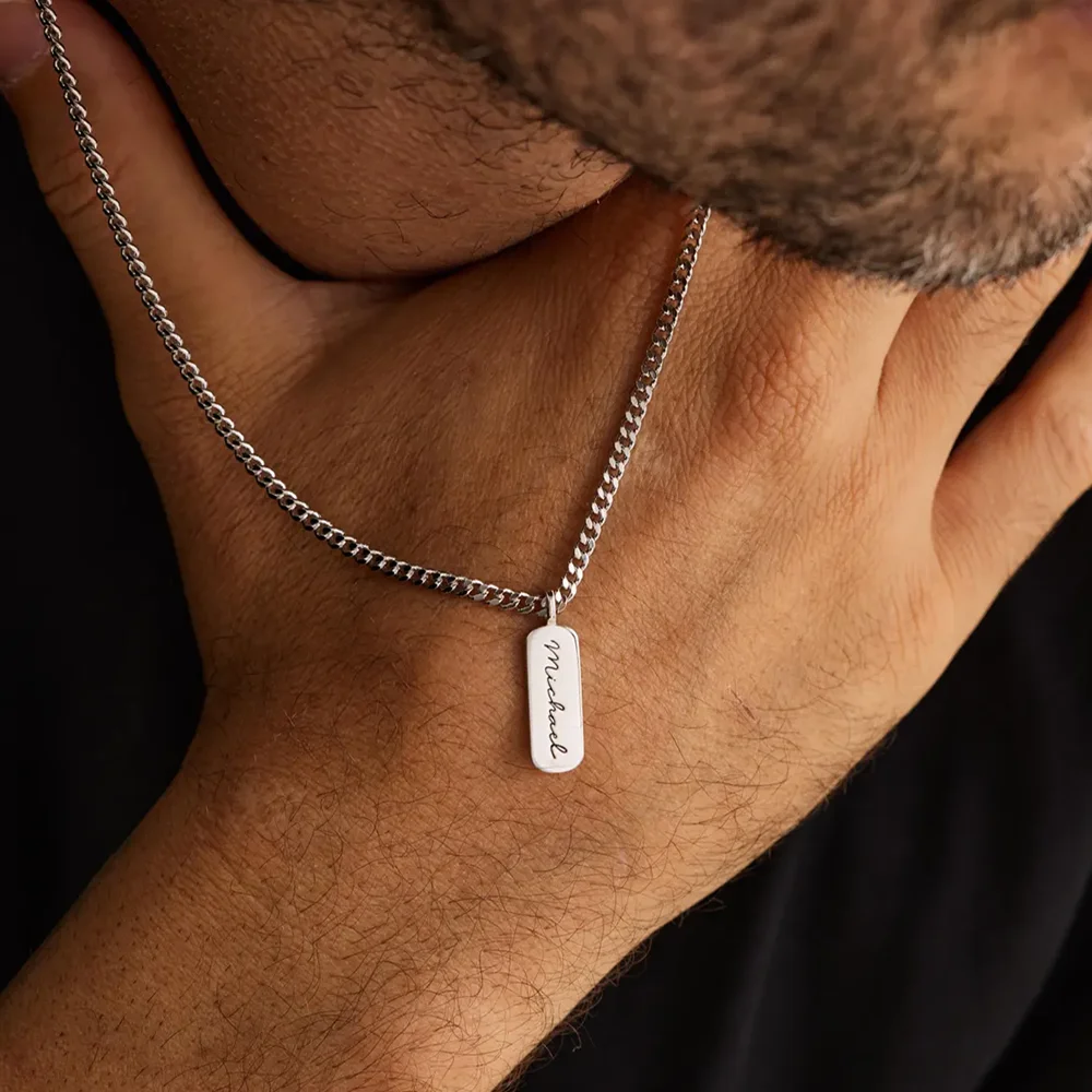 Personalized Name Tag Necklace Stainless Steel Multiple Font Engraving Minimalist Curb Chain Neck Jewelry For Daily Wear