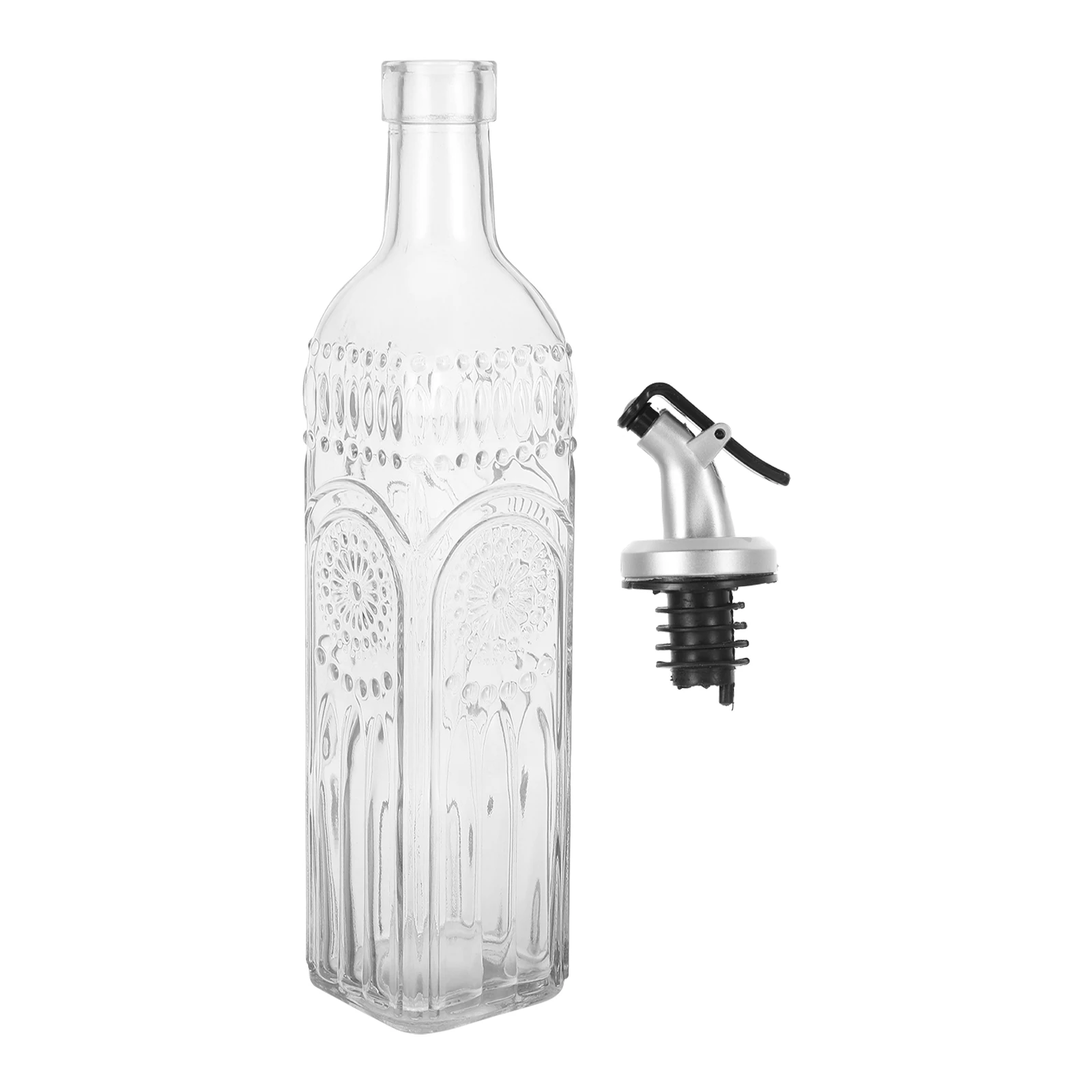 

Elegant Carved Glass Oil Bottle Dispenser Non-Drip Spout Precise Pouring Kitchen Dressing Bottle Olive Oil Vinegar Container