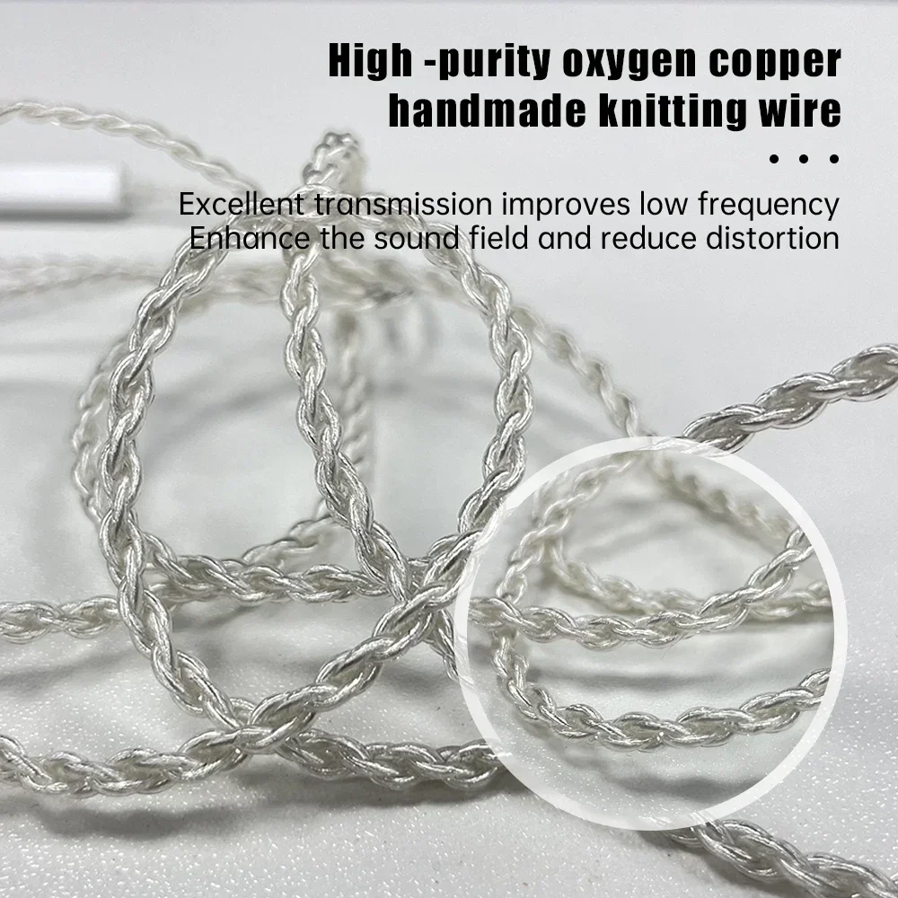 Earphone Upgrade Cable Silver Plated Type-C Plug 4Core Wire 2Pin Headphone Cable Support Call Control 47inch Cable